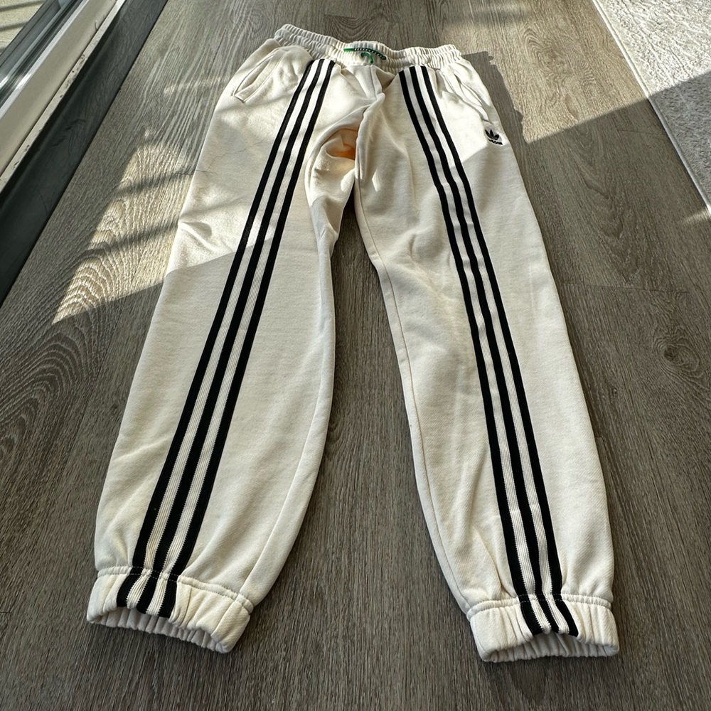 adidas Cream Joggers with Black Stripes
